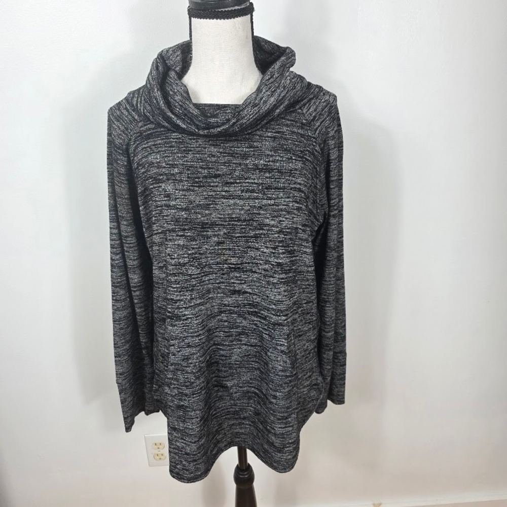 Tahari Women's XL Cowl Neck Long Sleeve Heathered Tunic Top with Pockets